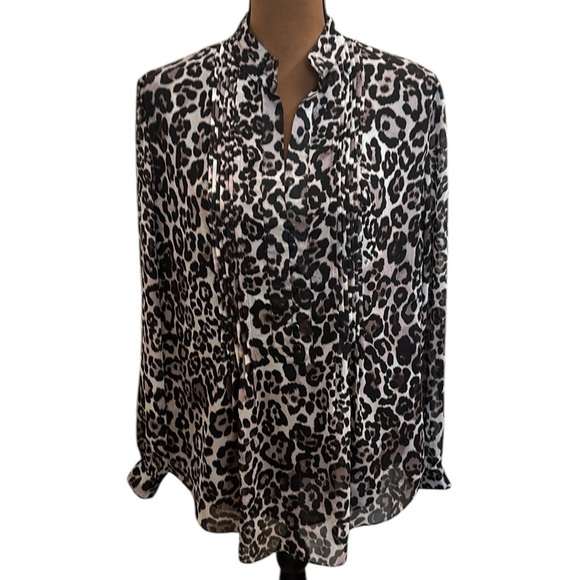 Coldwater Creek Animal Print Long Sleeve Blouse Tunic Size 14 - Picture 1 of 8